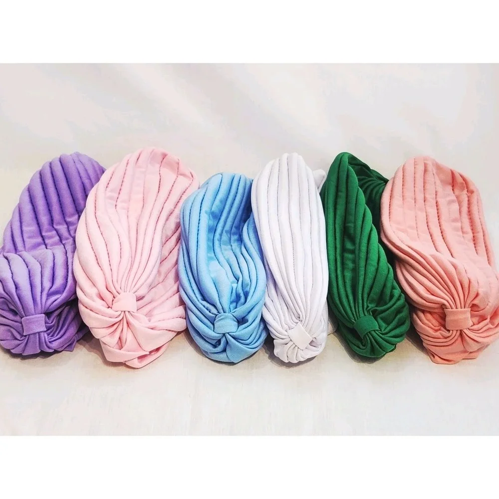 Set of 6 Crinkle Twist Ribbed Turban Headwraps Chemo Caps Polyester Accessory